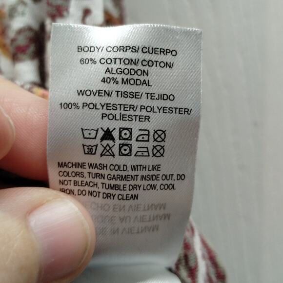 Lucky Brand Size Small Top Paisley Flutter Cap Sleeve Mixed Media Split Tie Neck - Picture 8 of 8